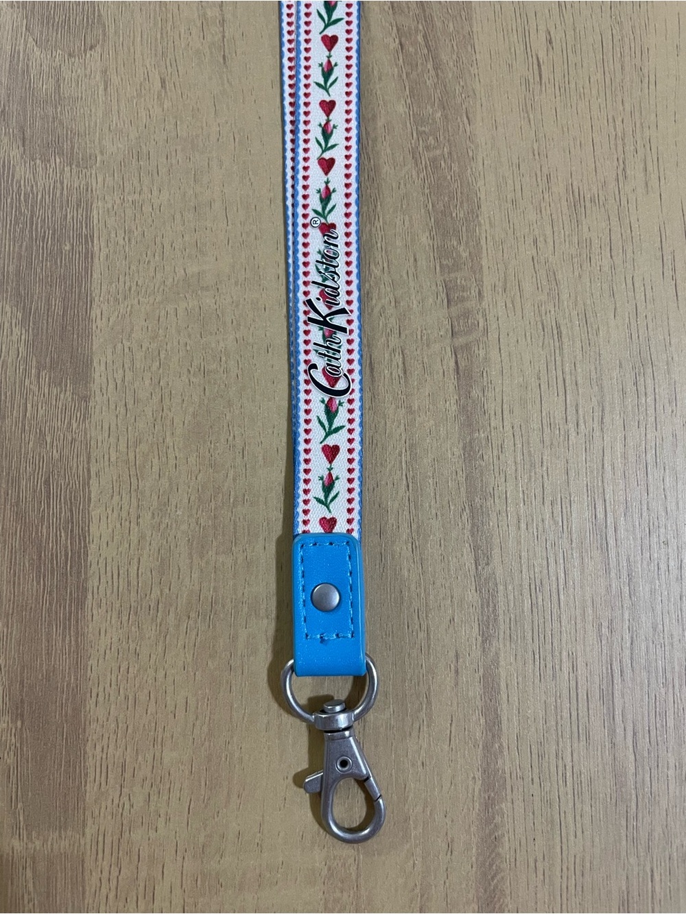 Cath Kidston Heart Floral Lanyard Keychain Wristlet Strap Blue Red
